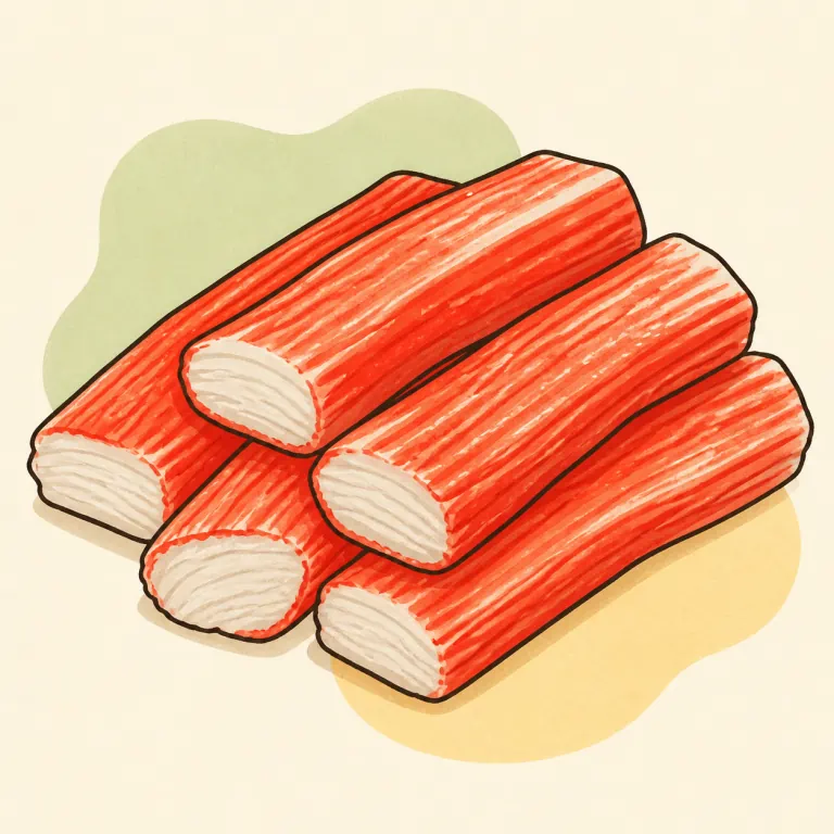 Hand-drawn editorial illustration of Imitation crab meat.
