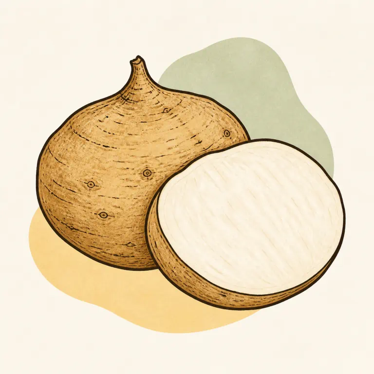 Hand-drawn editorial illustration of Jicama, raw.
