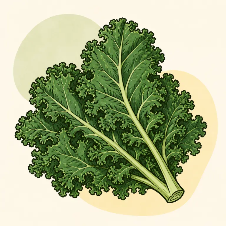 Hand-drawn editorial illustration of Kale, raw.