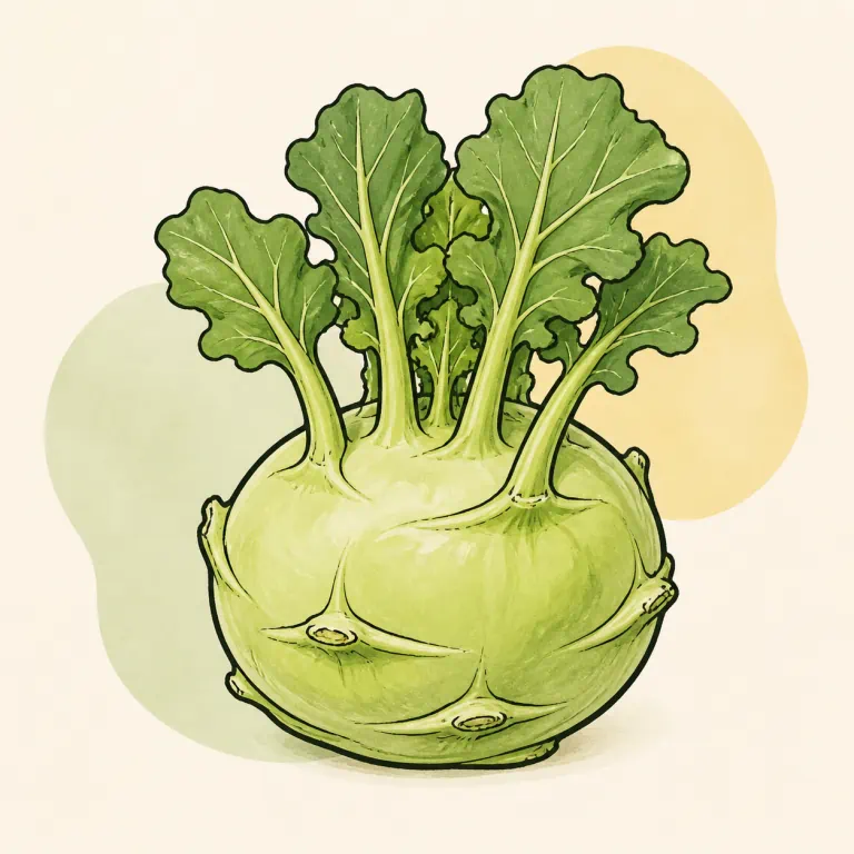 Hand-drawn editorial illustration of Kohlrabi, raw.
