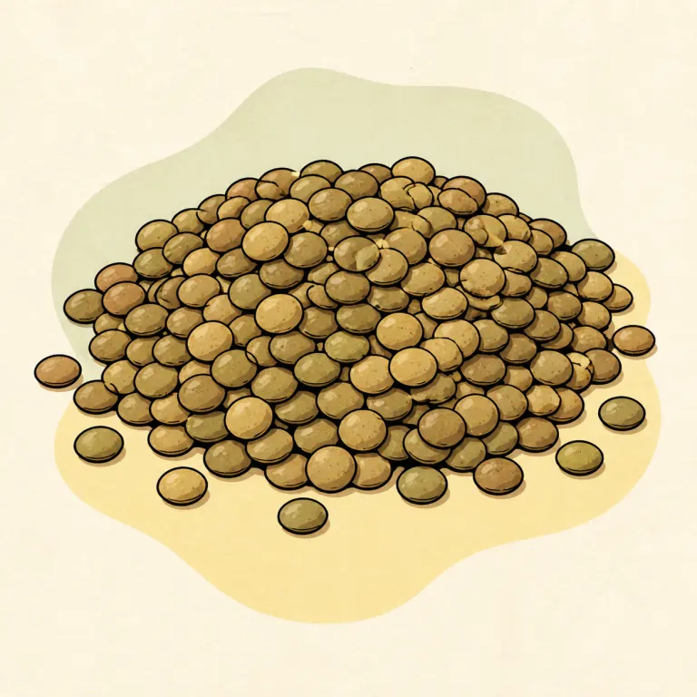 Hand-drawn editorial illustration of Lentils, from dried, no added fat.