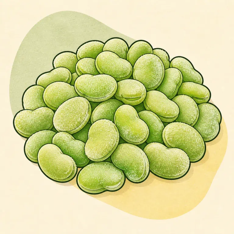 Hand-drawn editorial illustration of Lima beans, from frozen, no added fat.