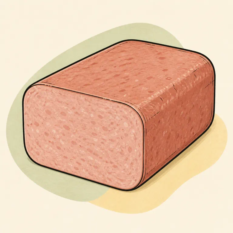 Hand-drawn editorial illustration of Luncheon meat, loaf type.