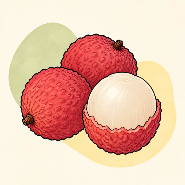 Hand-drawn editorial illustration of Lychee.