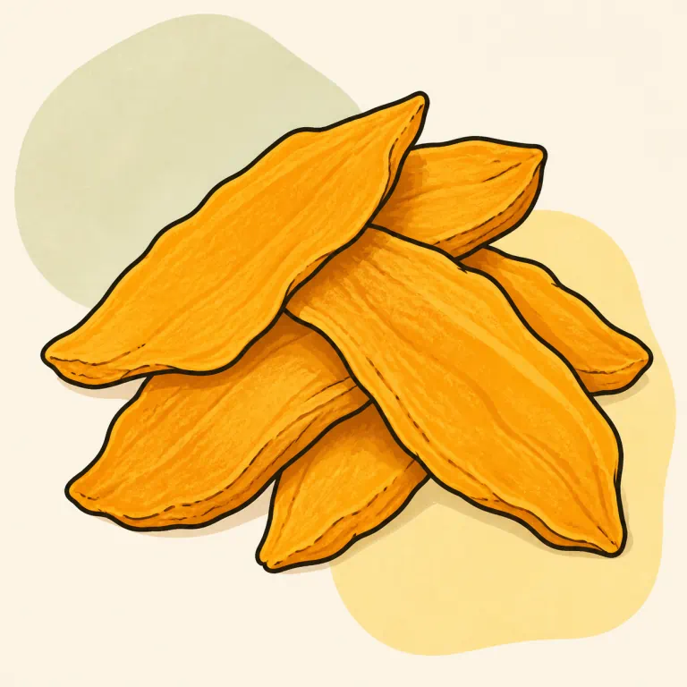 Hand-drawn editorial illustration of Mango, dried.