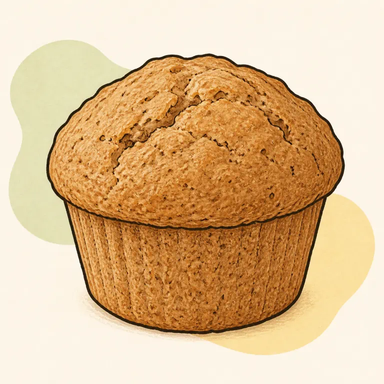 Hand-drawn editorial illustration of Muffin, English, whole wheat.