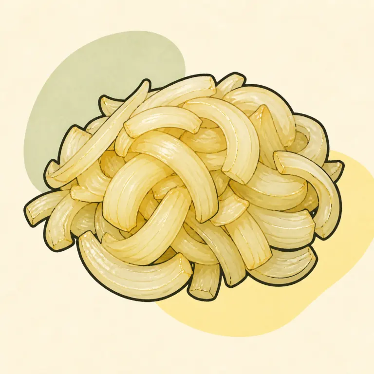 Hand-drawn editorial illustration of Onions, cooked, no added fat.