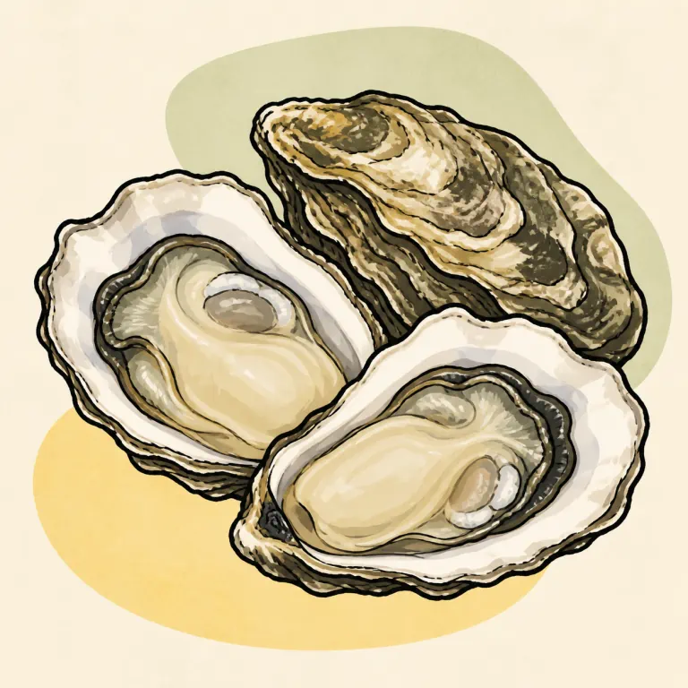 Hand-drawn editorial illustration of Oysters, raw.