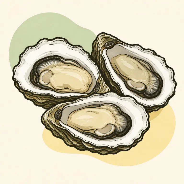 Hand-drawn editorial illustration of Oysters, steamed.