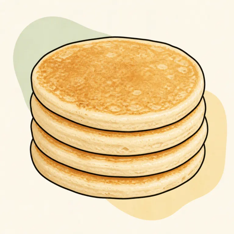 Hand-drawn editorial illustration of Pancakes, plain, frozen.
