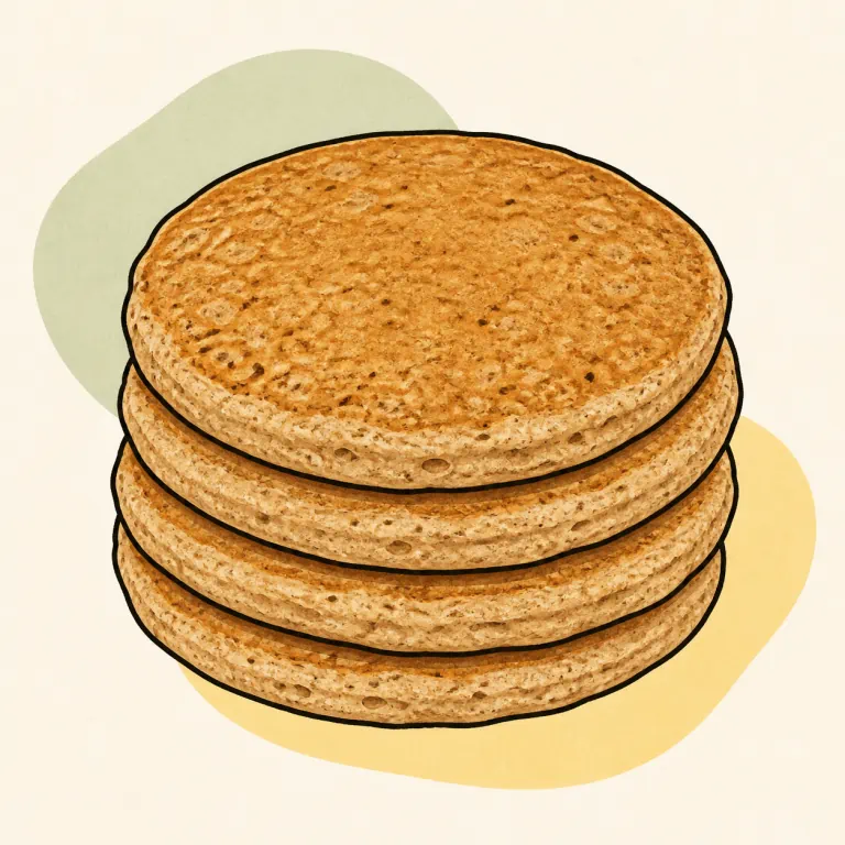 Hand-drawn editorial illustration of Pancakes, whole grain.