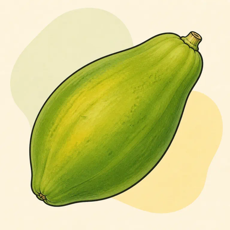 Hand-drawn editorial illustration of Papaya, raw.