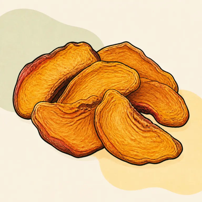 Hand-drawn editorial illustration of Peach, dried.