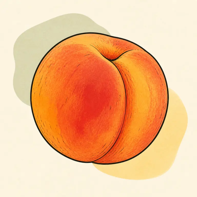 Hand-drawn editorial illustration of Peach, raw.
