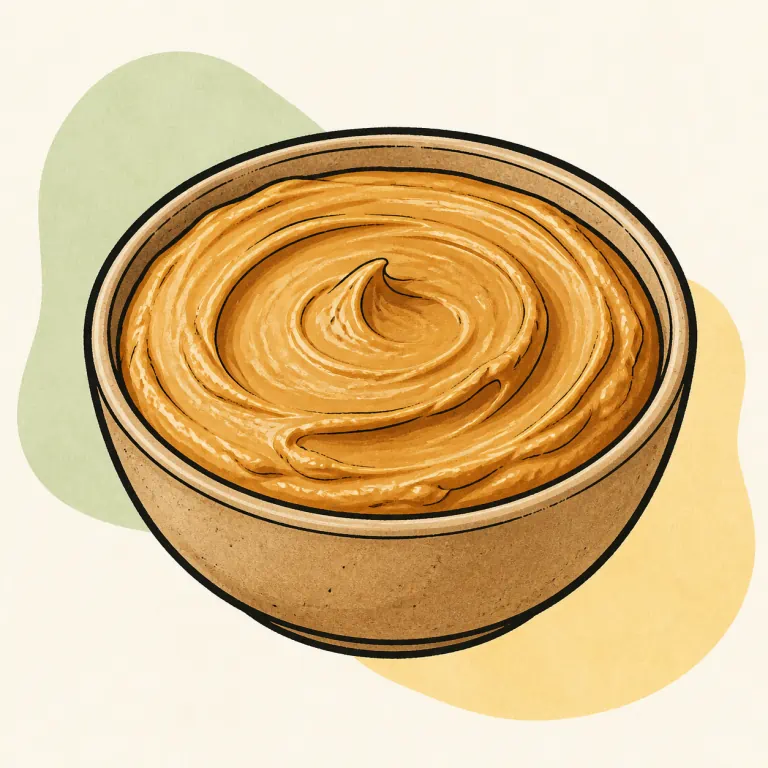 Hand-drawn editorial illustration of Peanut butter, lower sugar.