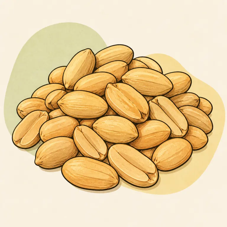 Hand-drawn editorial illustration of Peanuts, dry roasted, unsalted.