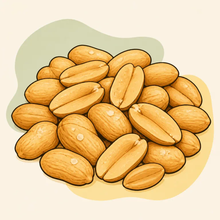 Hand-drawn editorial illustration of Peanuts, roasted, salted.