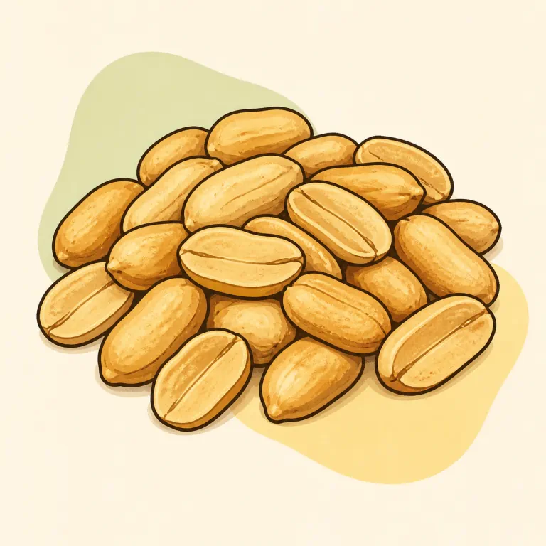 Hand-drawn editorial illustration of Peanuts, roasted, unsalted.