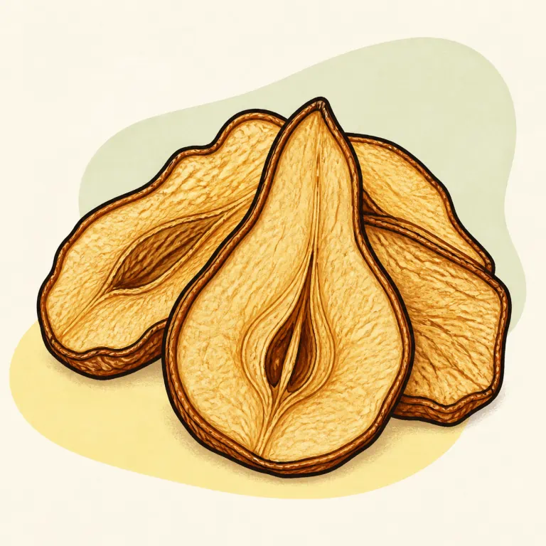 Hand-drawn editorial illustration of Pear, dried.