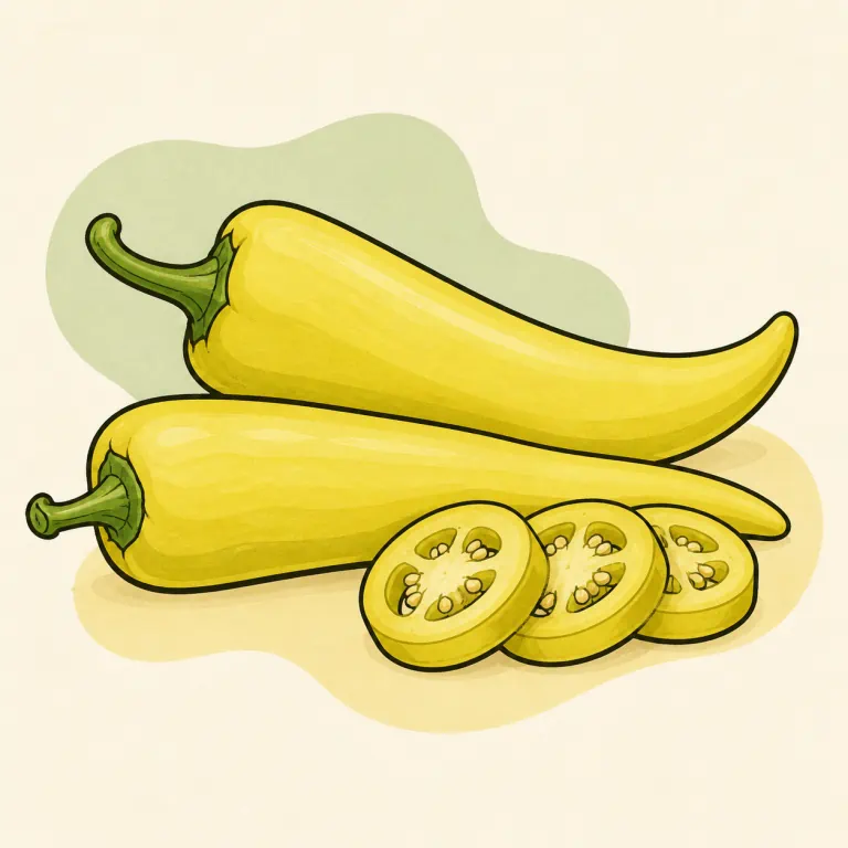 Hand-drawn editorial illustration of Peppers, banana, raw.