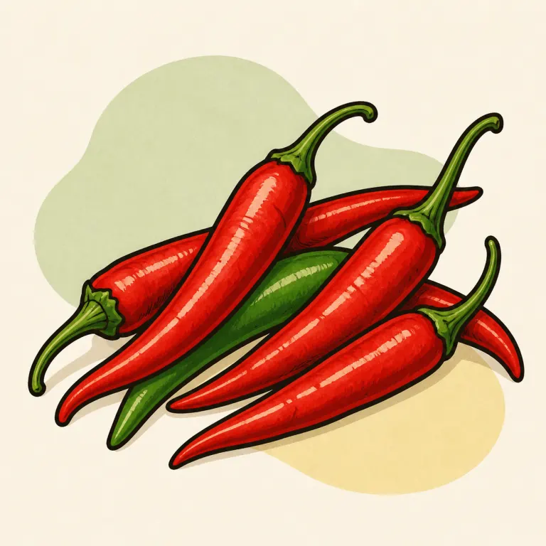 Hand-drawn editorial illustration of Peppers, hot, raw.