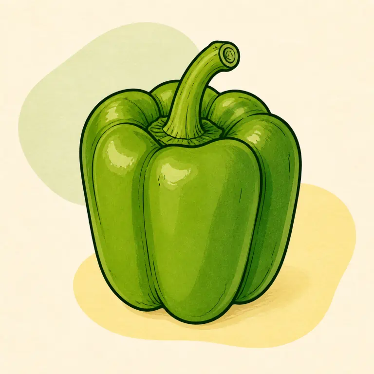 Hand-drawn editorial illustration of Peppers, sweet, green, raw.