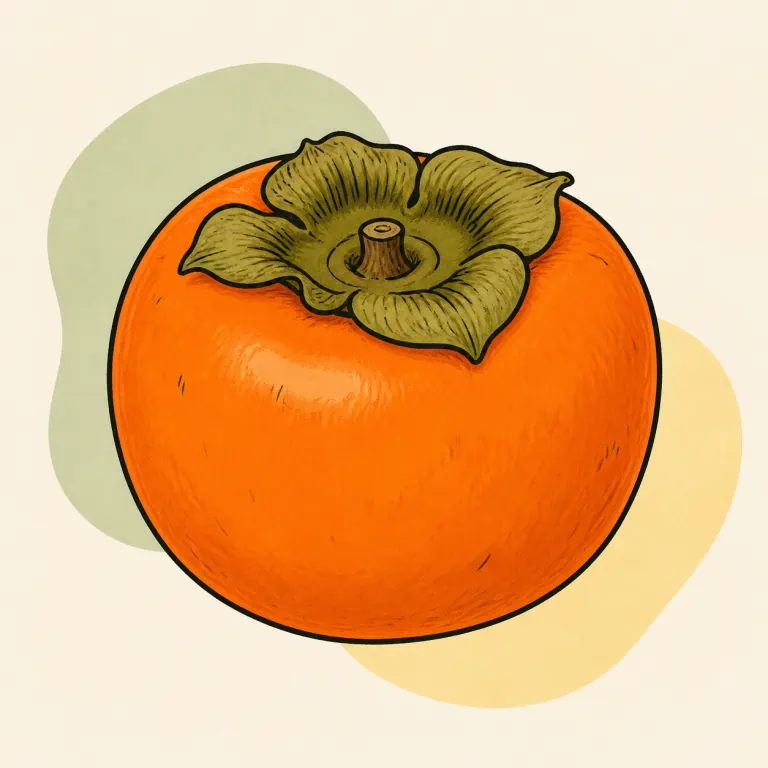 Hand-drawn editorial illustration of Persimmon, raw.