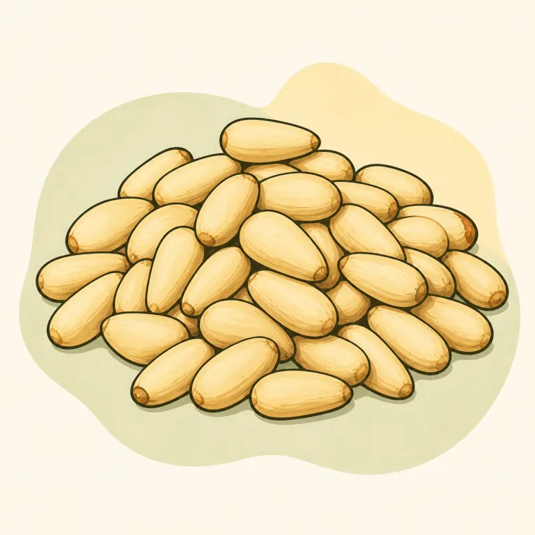 Hand-drawn editorial illustration of Pine nuts.