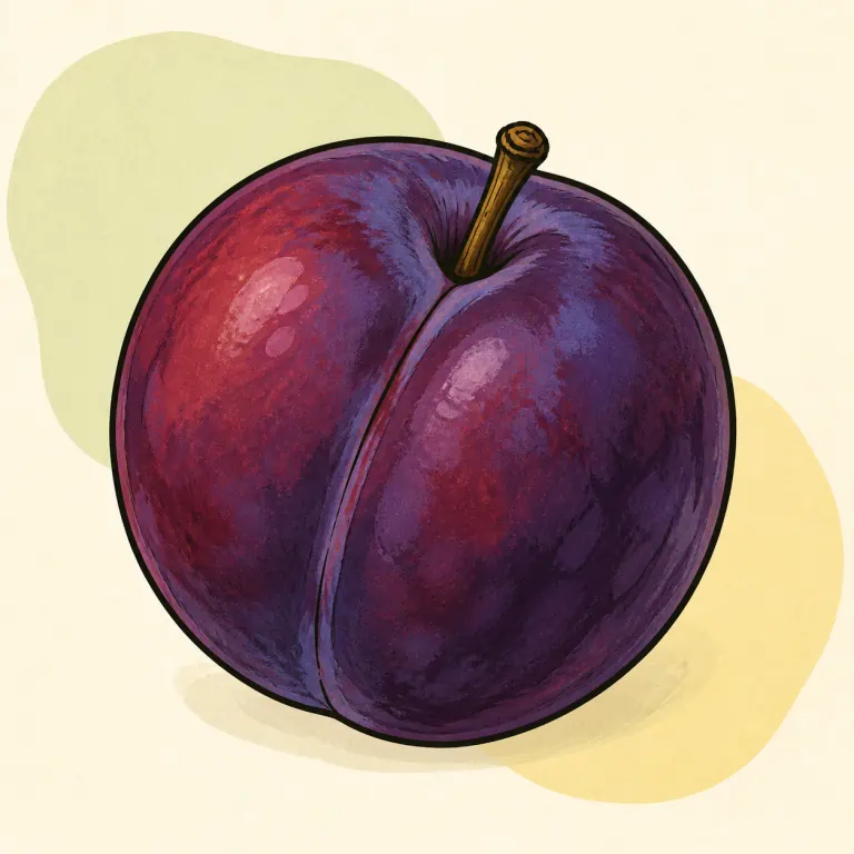 Hand-drawn editorial illustration of Plum, raw.