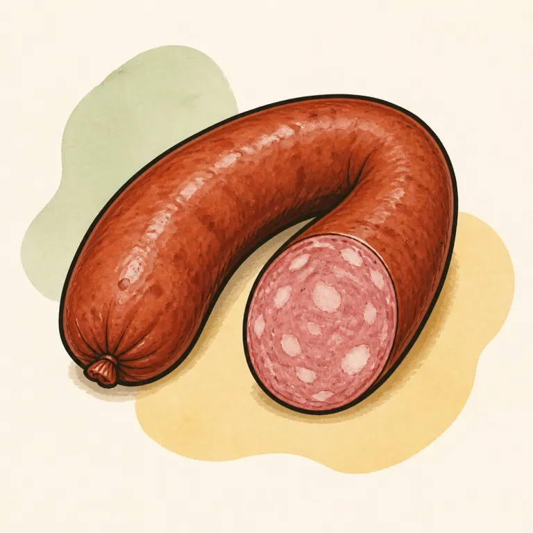 Hand-drawn editorial illustration of Polish sausage.