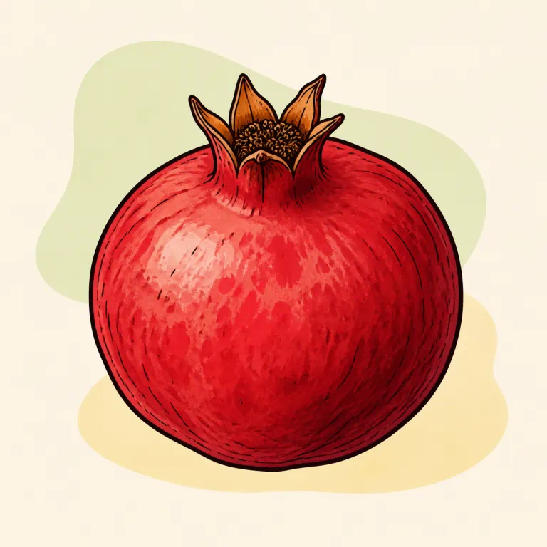 Hand-drawn editorial illustration of Pomegranate, raw.