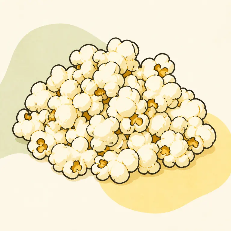 Hand-drawn editorial illustration of Popcorn, microwave, plain, light.