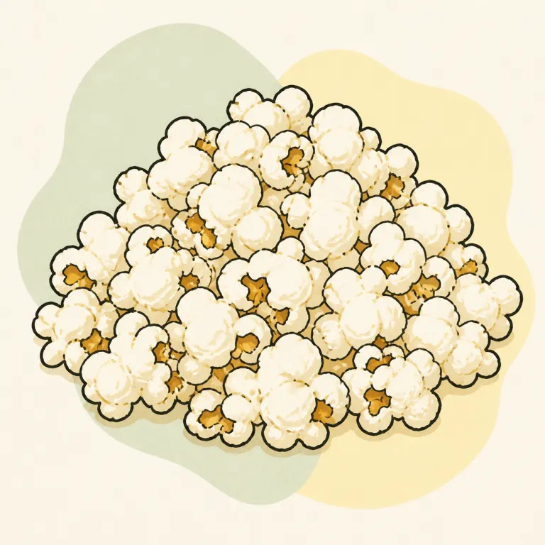 Hand-drawn editorial illustration of Popcorn, microwave, plain.