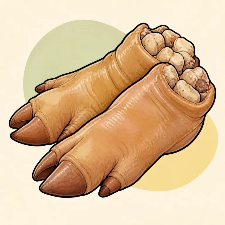 Hand-drawn editorial illustration of Pork, pig's feet, pickled.