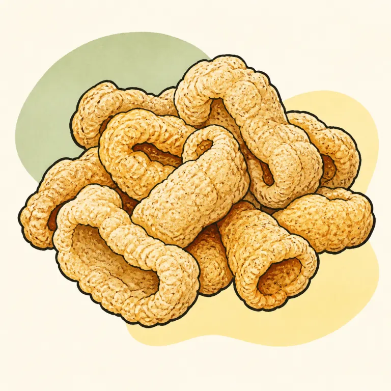 Hand-drawn editorial illustration of Pork skin rinds.