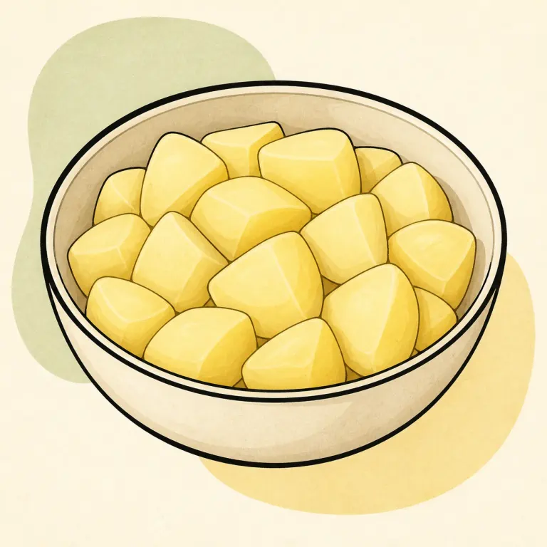 Hand-drawn editorial illustration of Potato, canned, no added fat.
