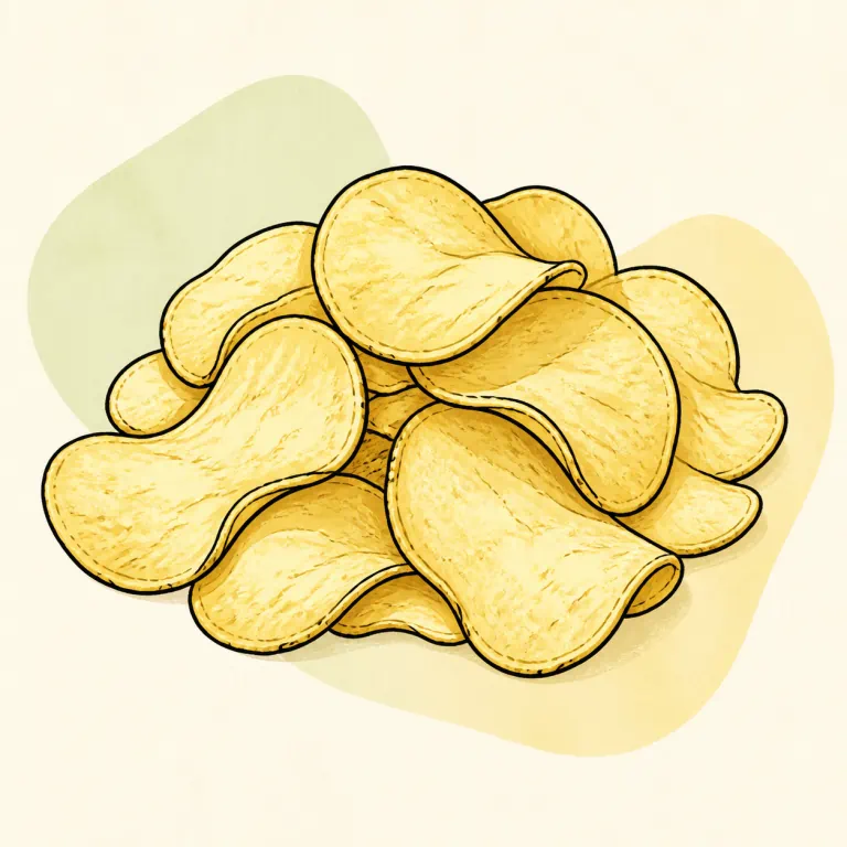 Hand-drawn editorial illustration of Potato chips, plain.