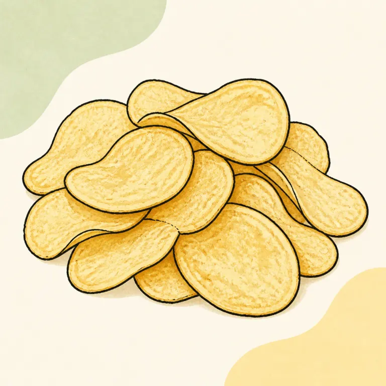 Hand-drawn editorial illustration of Potato chips, restructured, plain.