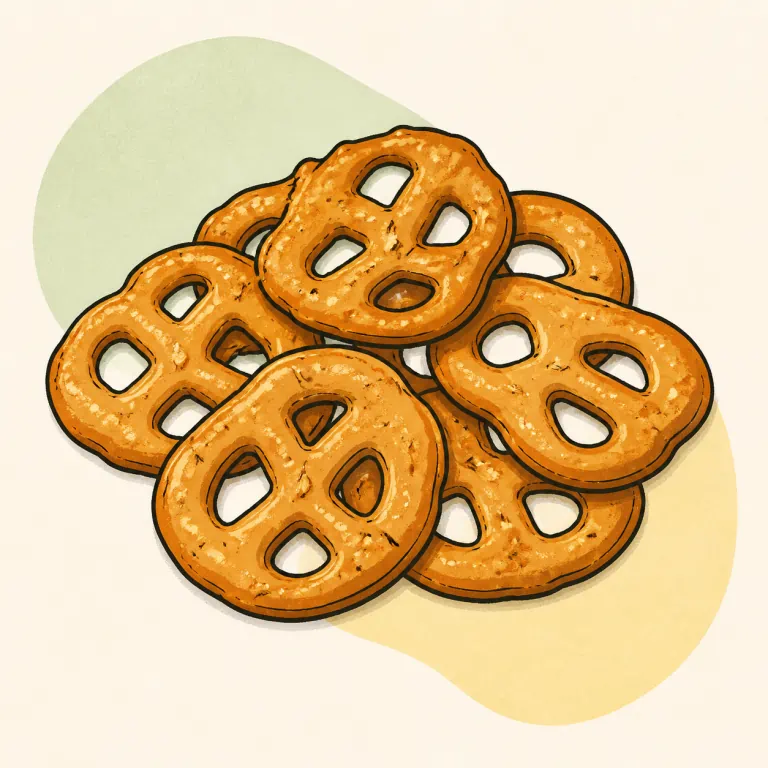 Hand-drawn editorial illustration of Pretzel chips, hard, plain.