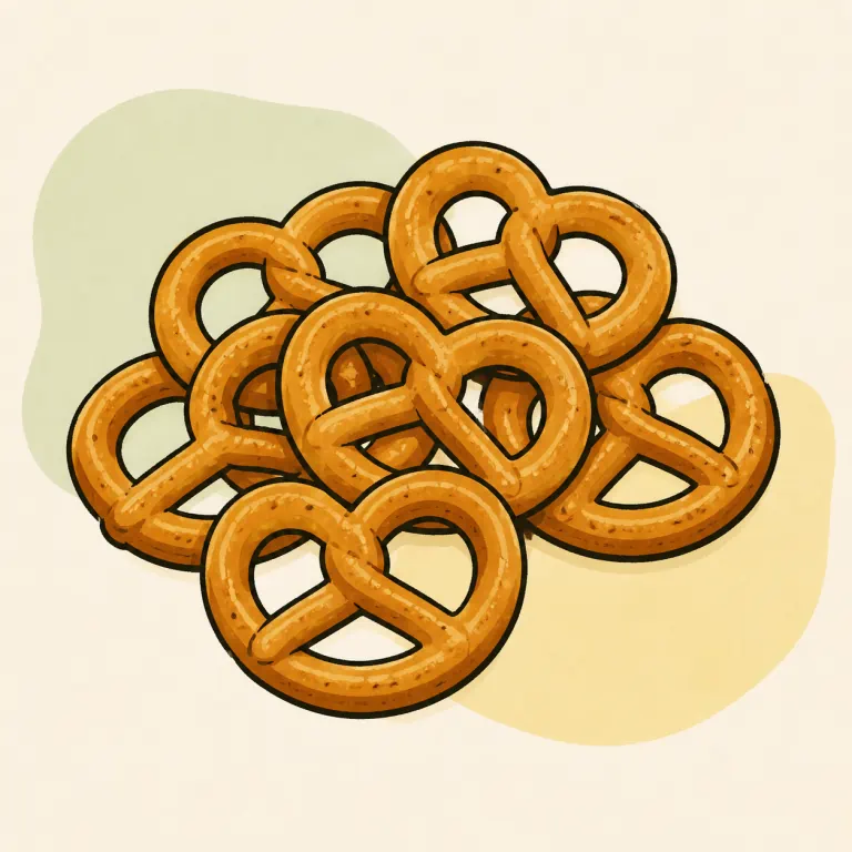 Hand-drawn editorial illustration of Pretzels, hard, plain, gluten free.