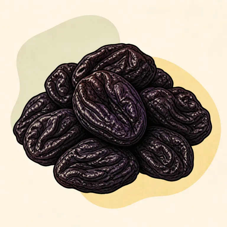 Hand-drawn editorial illustration of Prune, dried.