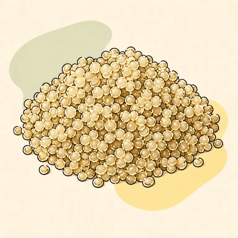 Hand-drawn editorial illustration of Quinoa, no added fat.