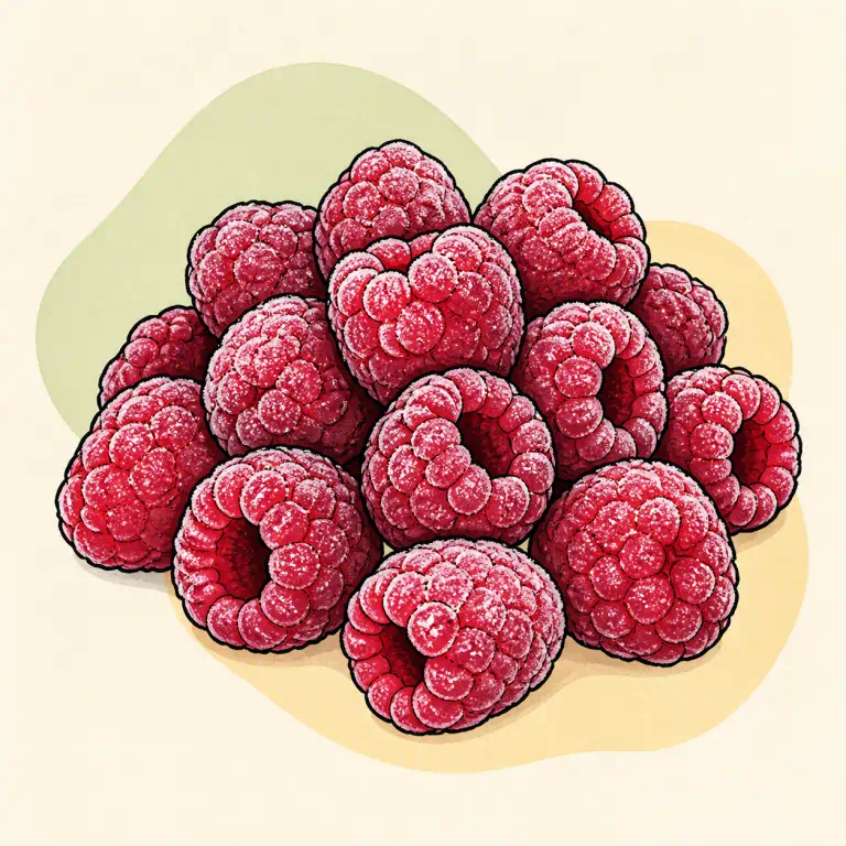 Hand-drawn editorial illustration of Raspberries, frozen.