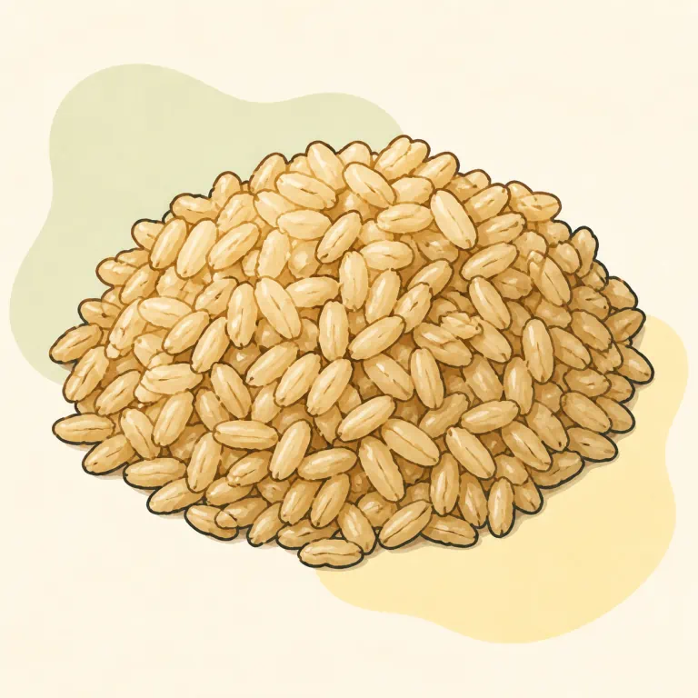 Hand-drawn editorial illustration of Rice, brown, cooked, no added fat.