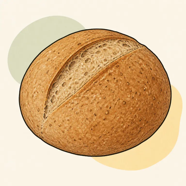 Hand-drawn editorial illustration of Roll, whole wheat.