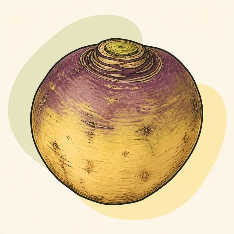 Hand-drawn editorial illustration of Rutabaga, raw.