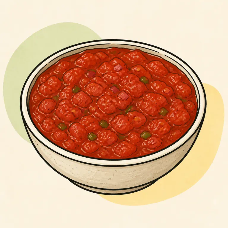 Hand-drawn editorial illustration of Salsa, red.