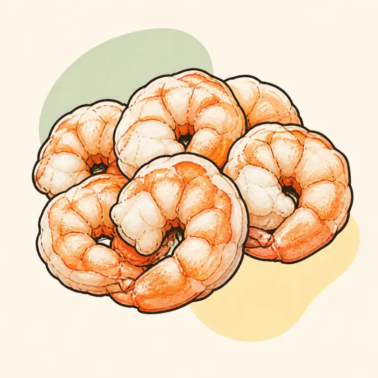 Hand-drawn editorial illustration of Shrimp, steamed or boiled.