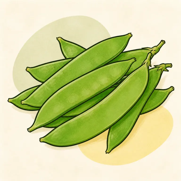 Hand-drawn editorial illustration of Snowpeas, raw.