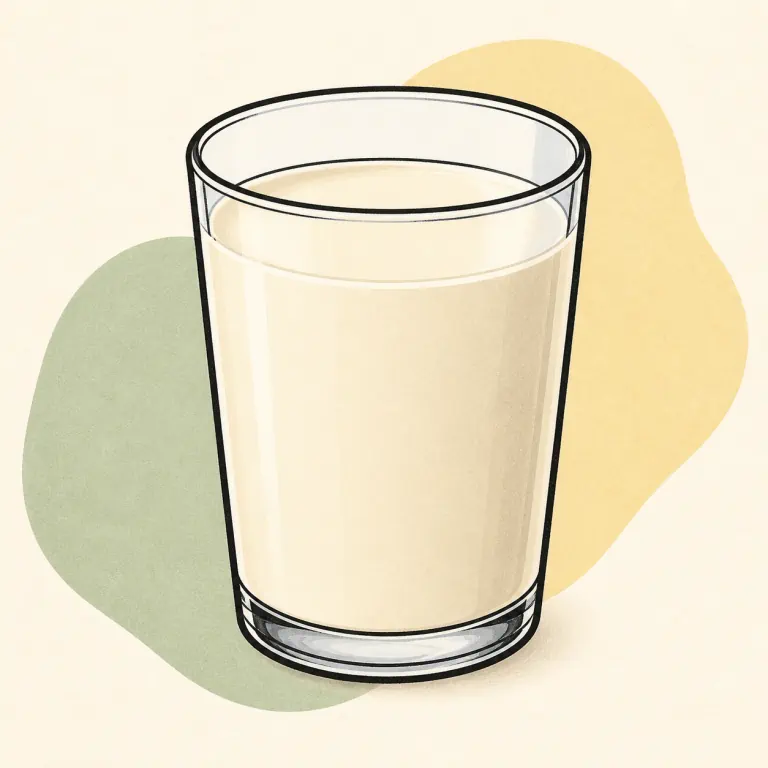 Hand-drawn editorial illustration of Soy milk, unsweetened.